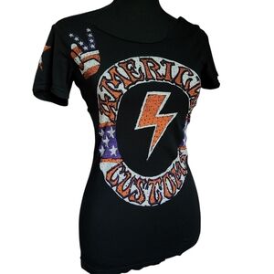 Affliction American Customs Red White Blue Bling Shirt Sz S